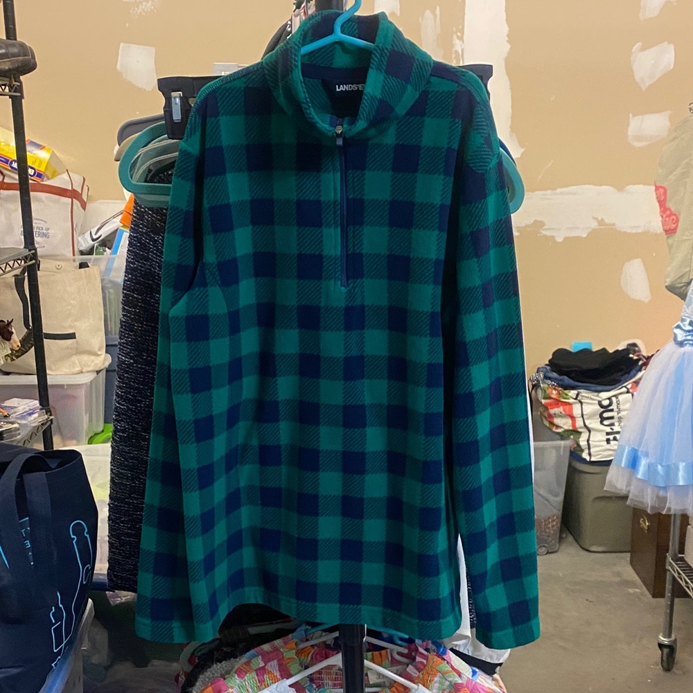 Lands End Plaid Fleece Quarter Zip